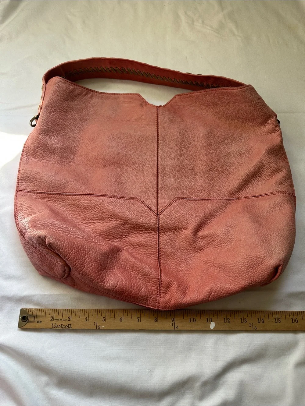 Soft Coral Leather Hobo Bag - Women's Shoulder Tote